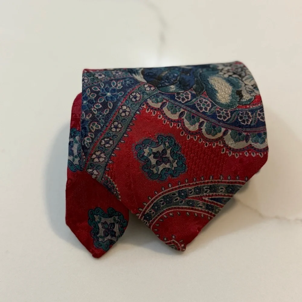 Oscar de la Renta Couture Silk Necktie Baroque Floral Scrolls Vintage Boutique - Picture 4 of 8